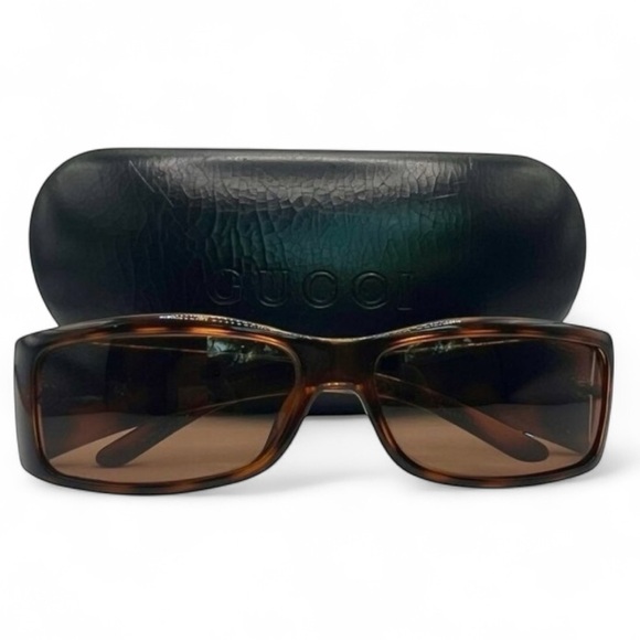 Gucci Rectangle Brown Slim Sunglasses | Designer Shades | Authentic Gucci Eyewe - Picture 1 of 16